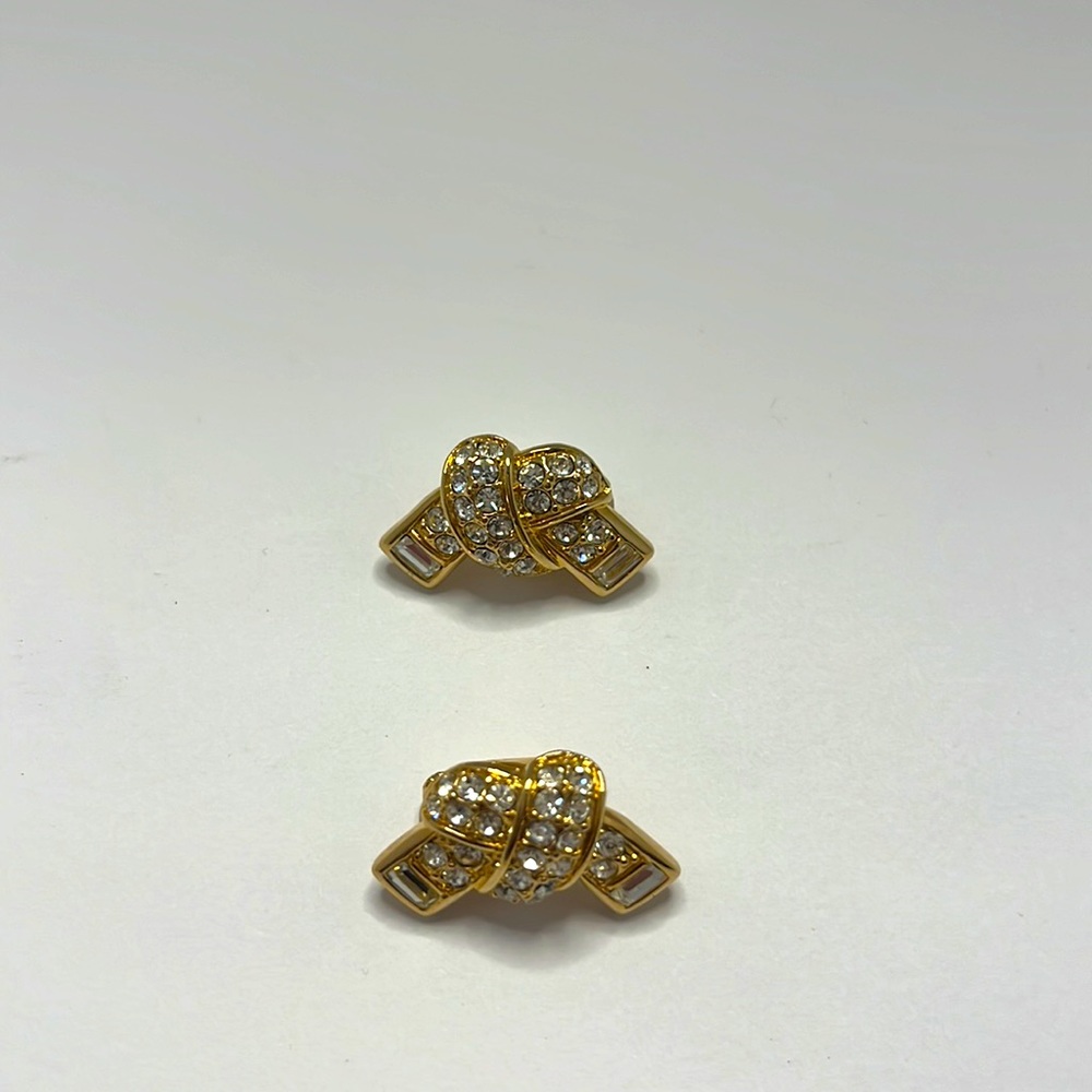 Swarovski Crystal gold tone clip on earrings.